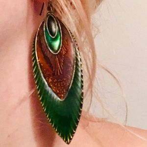 Bohemian faux feather enamel earrings